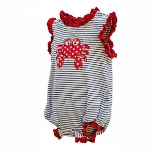 Three Sistets Striped Red and White Crab Romper Sz 12M